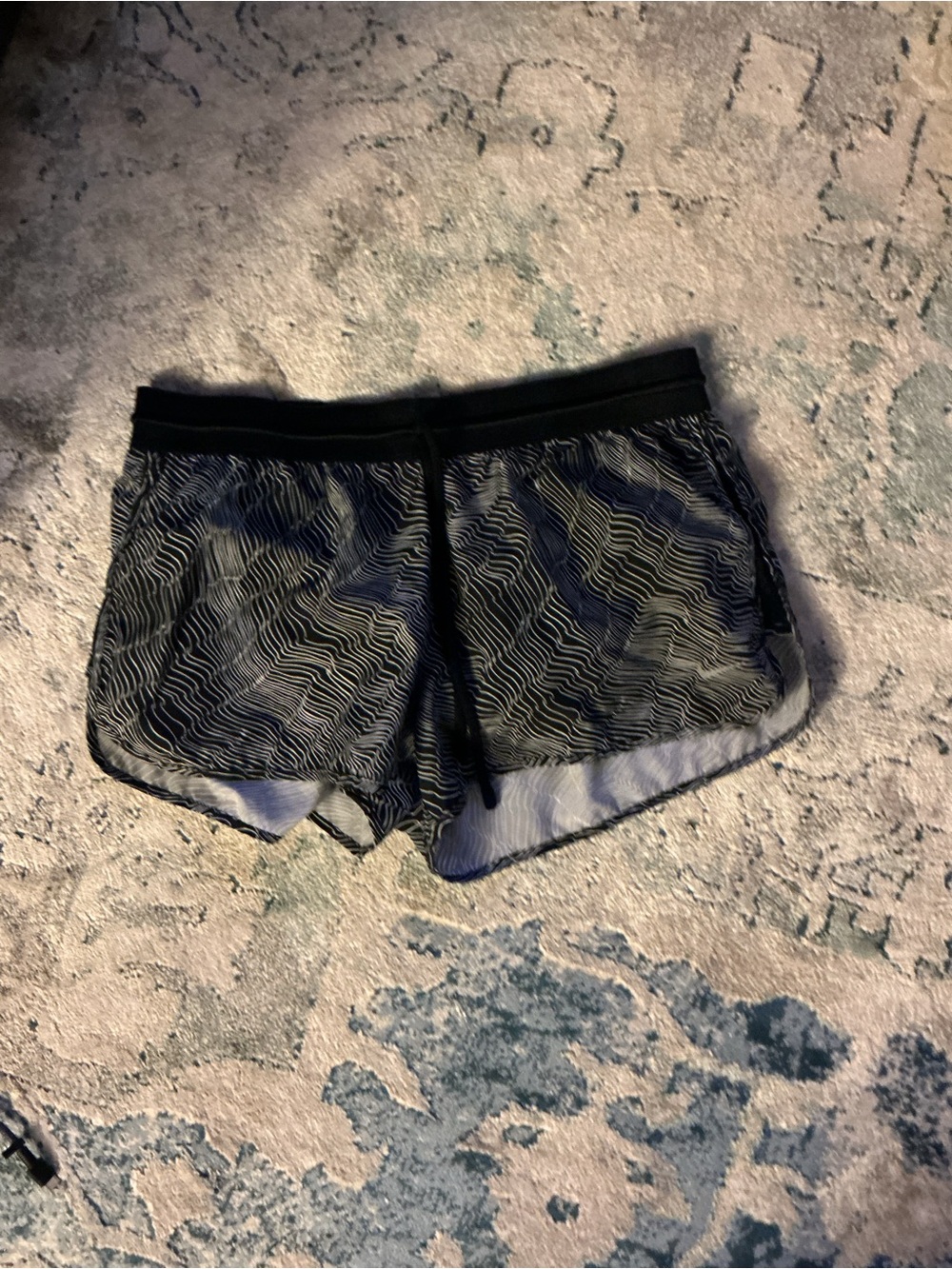 Nike Women's Black Mesh Athletic Shorts with White Wave Print
